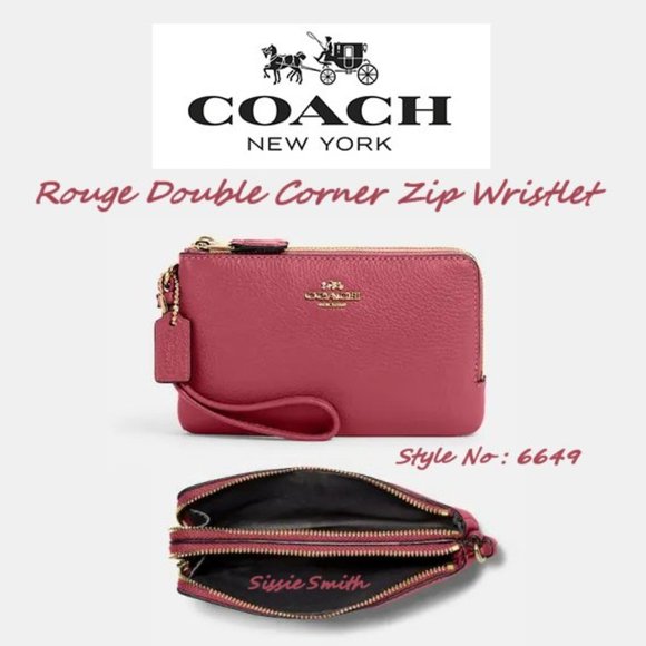 Coach Rouge Double Corner Zip Wristlet - Picture 4 of 7